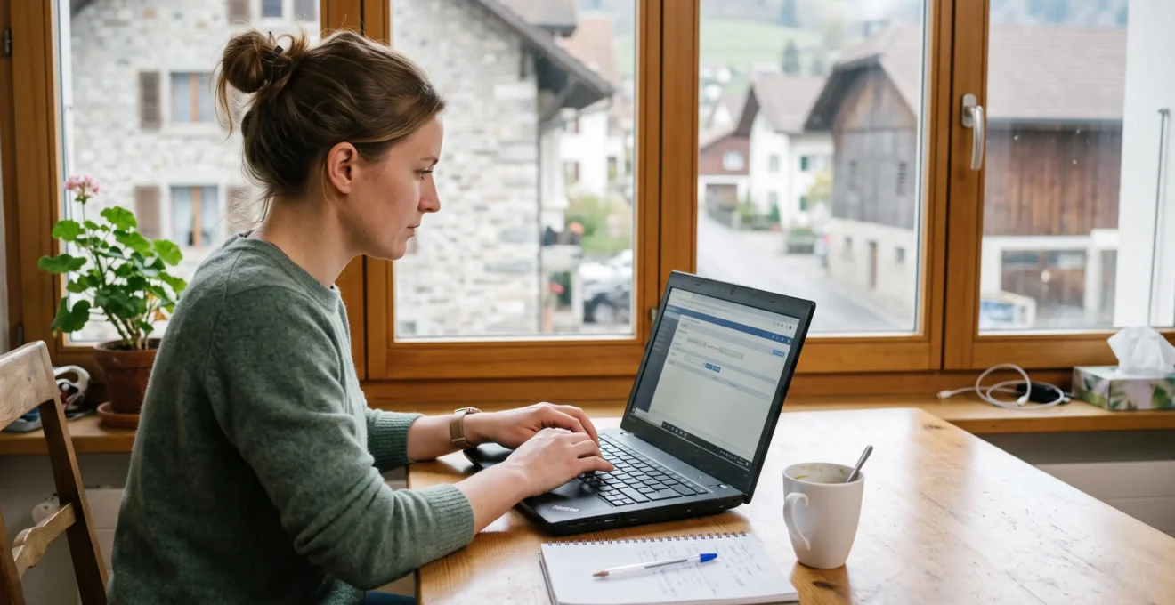 Mitarbeitende arbeiten zuhause am Laptop und nutzen eine Unternehmensanwendung direkt im Browser.