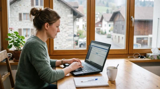 Mitarbeitende arbeiten zuhause am Laptop und nutzen eine Unternehmensanwendung direkt im Browser.